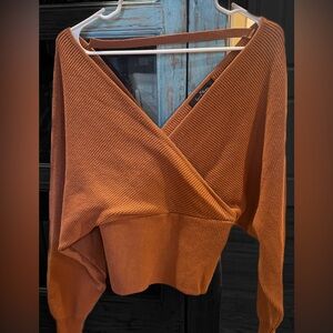 Love Tree Off-the-Shoulder Rust Orange Knit Sweater